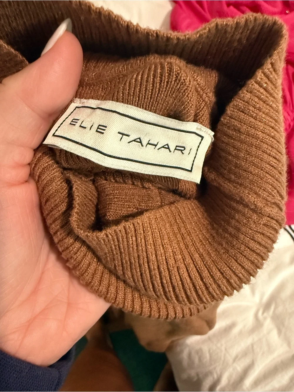 Elie Tahari Camel Brown Turtleneck Long Sleeve Midi Dress